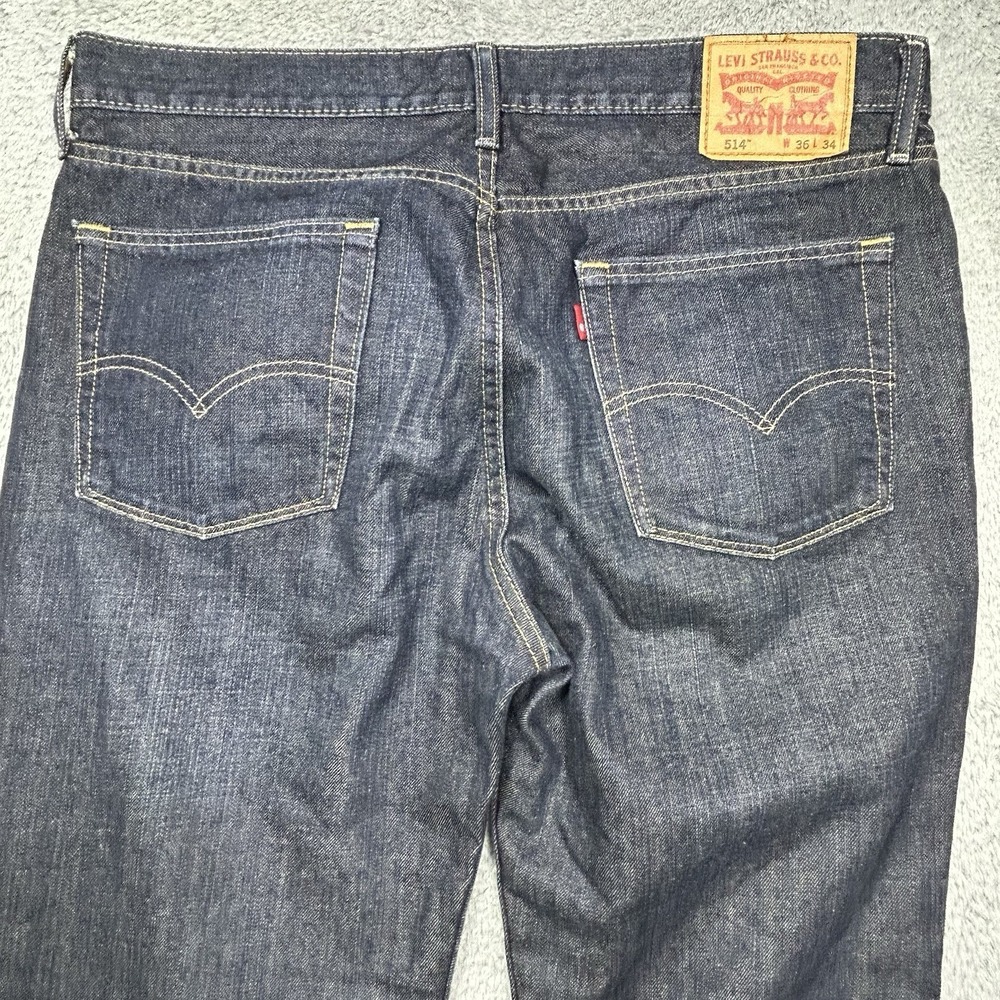 Levi's 514 Jeans Men's 36x30.5 Blue Dark Wash Straight Leg Denim Stretch HEMMED - Picture 8 of 12
